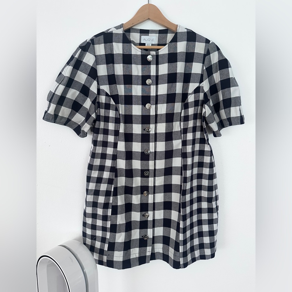 Girls' Black and White Gingham Button-Front Dress